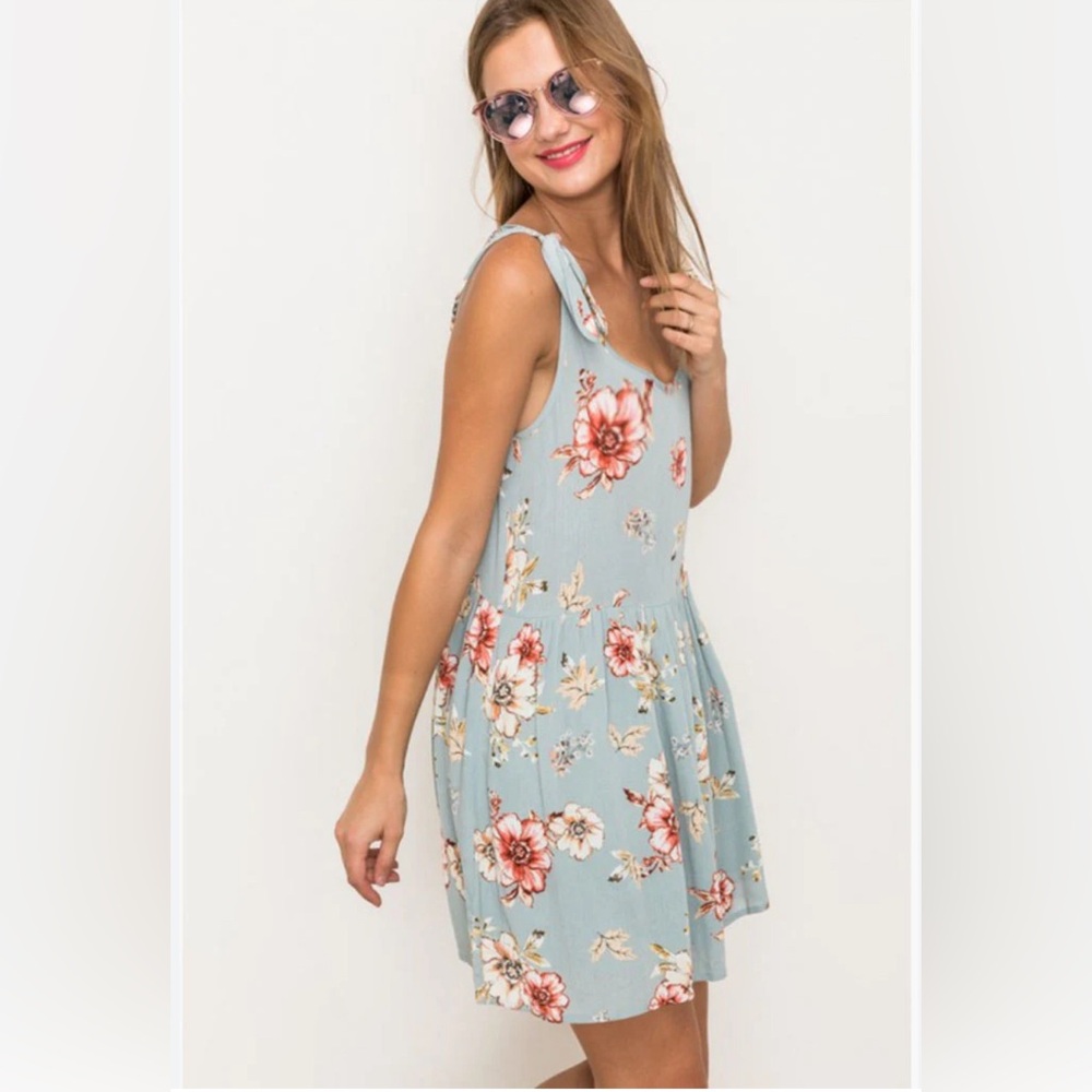Hem & Thread mint floral tie shoulder mini dress Sz S NWT - Picture 3 of 9